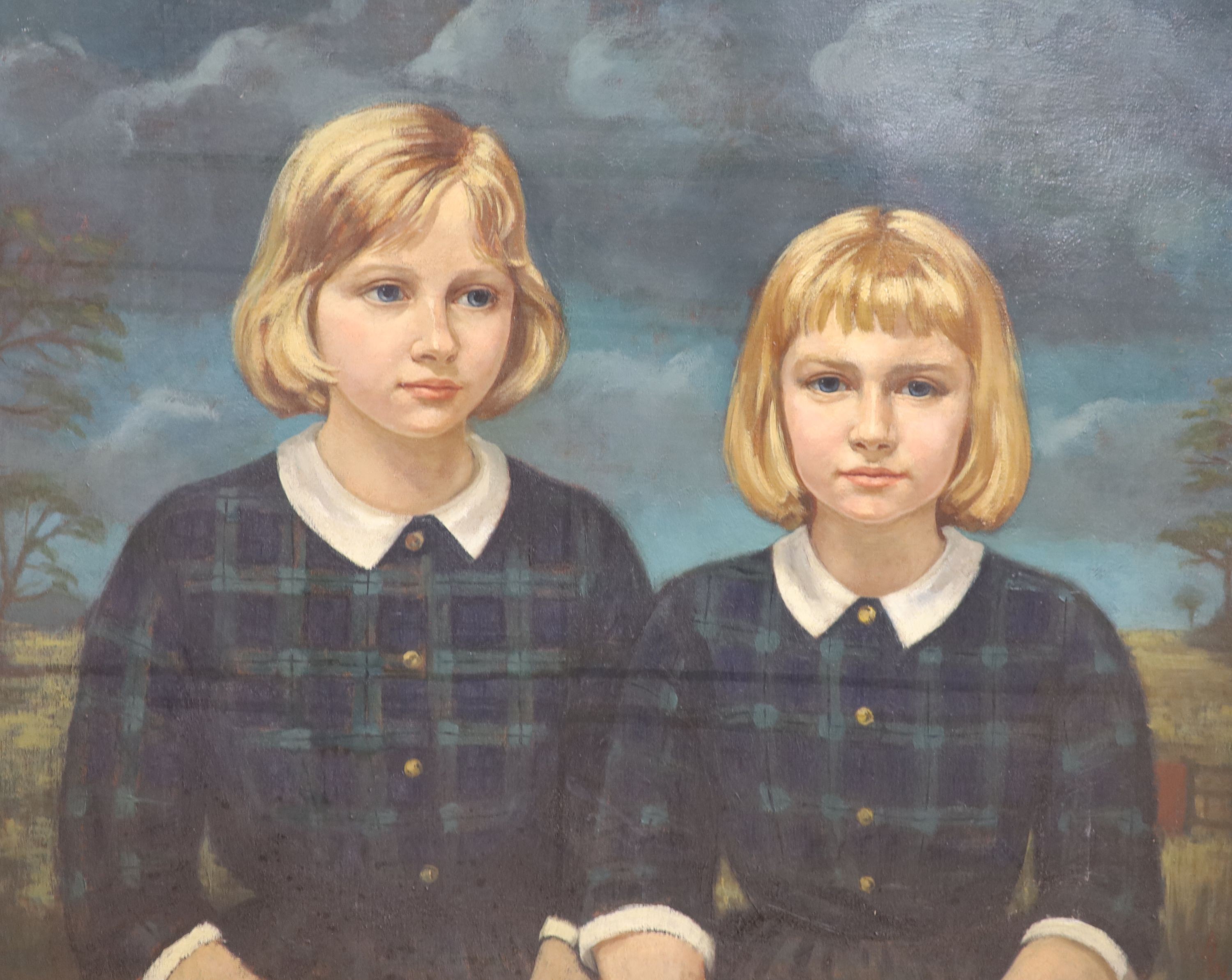 A.Wright (1960’s), three oil portraits, largest 70 x 55cm.